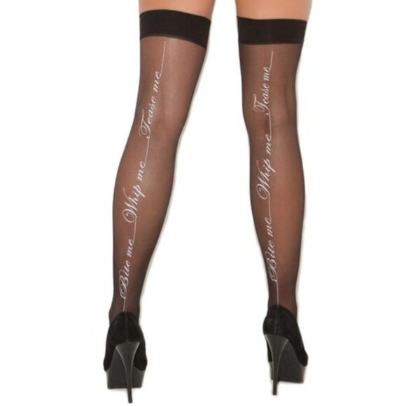 "Bite Me, Whip Me, Tease Me" Sheer Thigh Highs - Picture 2 of 10